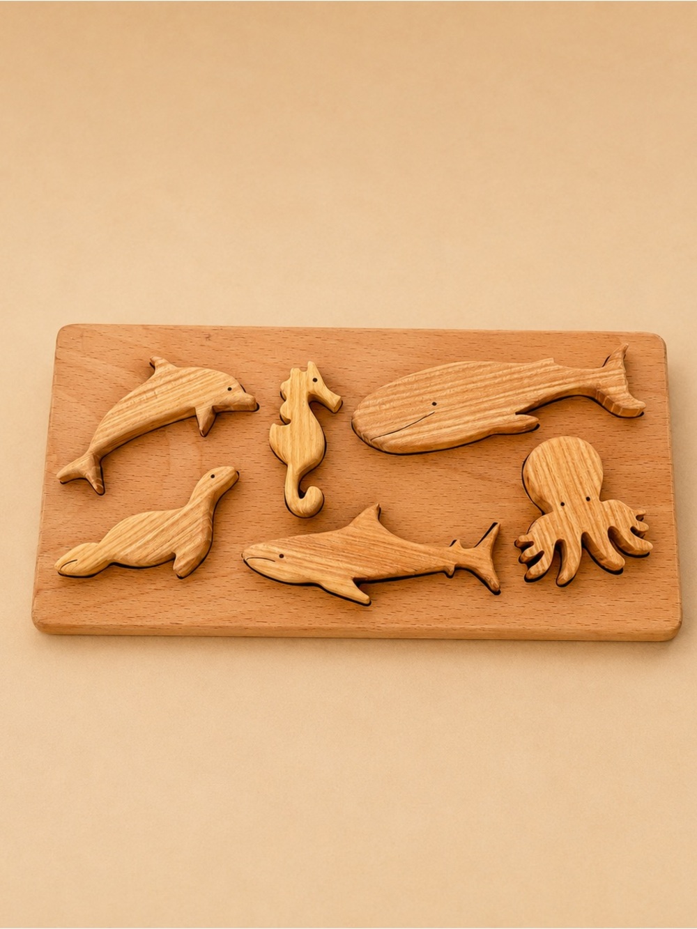 Oshkin Wood Craft Wooden Ocean Animals – Handmade in Russia – 6pc Set